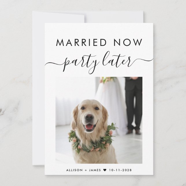 Elopement Married Now Party Later Foto Weduwschap (Voorkant)