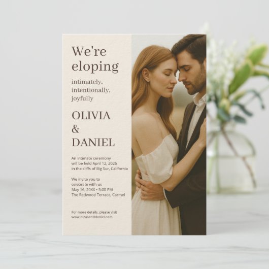 Elopement Minimalist Modern Elegant Photo  Kaart (Staand voorkant)
