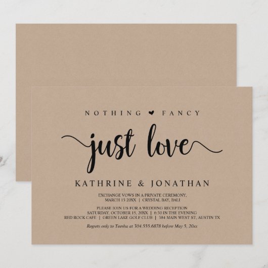 Elopement, niets Fancy gewoon liefde, moderne Kraf Kaart (Voorkant / Achterkant)