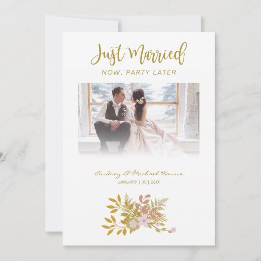 Elopement Photo Wedding Elegant Floral Fake Golden Kaart (Voorkant)