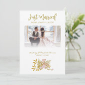 Elopement Photo Wedding Elegant Floral Fake Golden Kaart (Staand voorkant)