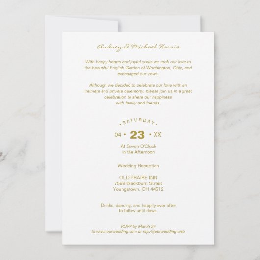 Elopement Photo Wedding Elegant Floral Fake Golden Kaart (Achterkant)