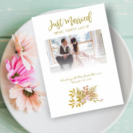 Elopement Photo Wedding Elegant Floral Fake Golden Kaart