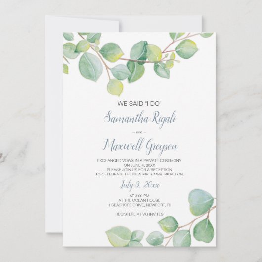 Elopement Reception Invitation Eucalyptus Kaart (Voorkant)