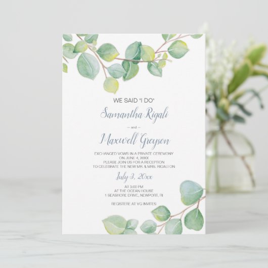 Elopement Reception Invitation Eucalyptus Kaart (Staand voorkant)