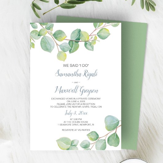 Elopement Reception Invitation Eucalyptus Kaart