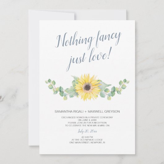 Elopement Reception Niets Fancy Just Love Kaart (Voorkant)