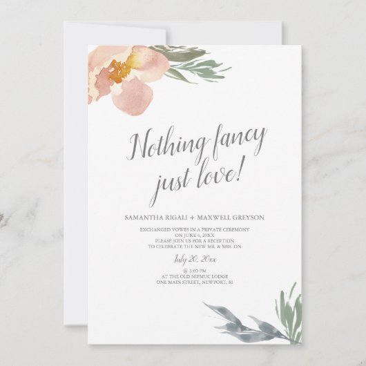 Elopement Reception Niets Fancy Just Love Kaart (Voorkant)