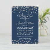 Elopement Silver Glitter Confetti Navy Blue Kaart (Staand voorkant)