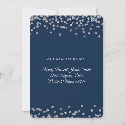 Elopement Silver Glitter Confetti Navy Blue Kaart (Achterkant)