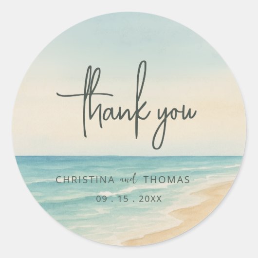 Elopement Strand Bruiloft Bedankt Ronde Sticker (Voorkant)