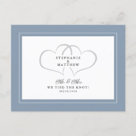 Elopement We Tied The Knot Heren & Dames Stof Blau Uitnodiging Briefkaart