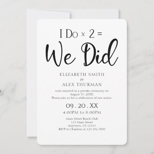 Elopement Wedding I Do Times 2 = We hebben uitgeno Kaart (Voorkant)