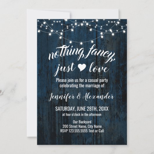 Elopement Wedding Navy Blue Wood-uitnodiging Save The Date (Voorkant)