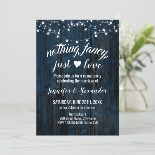 Elopement Wedding Navy Blue Wood-uitnodiging Save The Date (Staand voorkant)