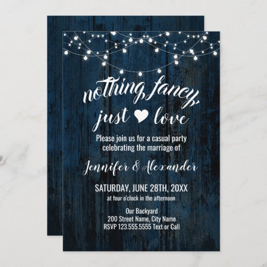 Elopement Wedding Navy Blue Wood-uitnodiging Save The Date (Voorkant / Achterkant)
