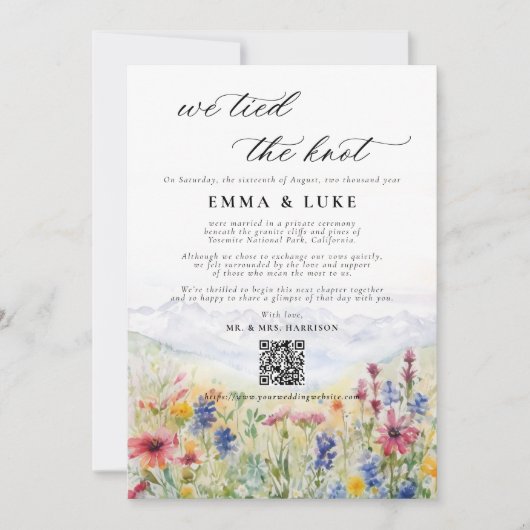 Elopement Wildflower Mountain bruiloft aankondigin Aankondiging (Voorkant)