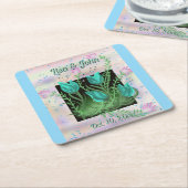 Eloquent Blauwgroen Bloemen bruiloft Onderzetters (Schuin)