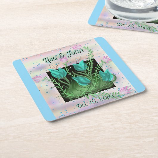 Eloquent Blauwgroen Bloemen bruiloft Onderzetters (Schuin)