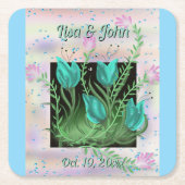 Eloquent Blauwgroen Bloemen bruiloft Onderzetters (Voorkant)