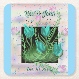 Eloquent Blauwgroen Bloemen bruiloft Onderzetters