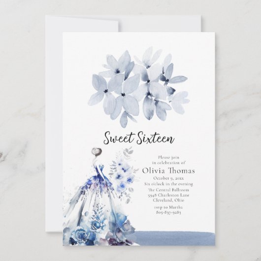 Eloquent Blue Ballroom Dress Sweet Sixteen Kaart (Voorkant)