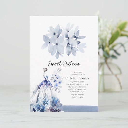 Eloquent Blue Ballroom Dress Sweet Sixteen Kaart (Staand voorkant)