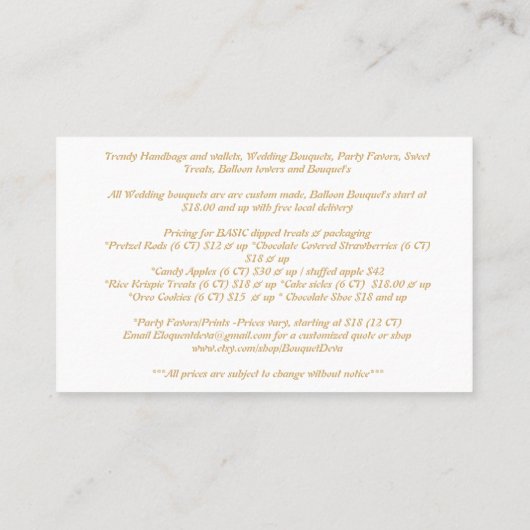 Eloquent Deva Bouquets - Aangepaste bestelling Visitekaartje (Achterkant)