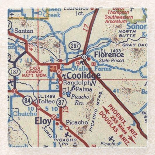 Eloy Arizona en Coolidge  Map Glazen Onderzetter (Voorkant)