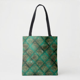 Elrgant Green Gold Glitter Damask Chic Tote Bag