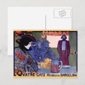 "Els Quatre Gats" kartel modernista de Ramón Casas Briefkaart (Voorkant / Achterkant)