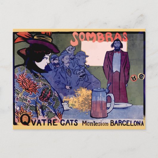 "Els Quatre Gats" kartel modernista de Ramón Casas Briefkaart (Voorkant)