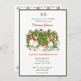 Elsa Beskow Aardbei Meisjes Verjaardag Uitnodiging