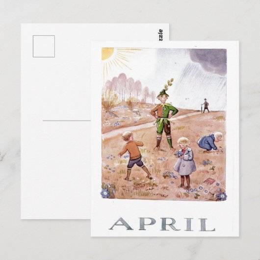  Elsa Beskow April Briefkaart (Voorkant / Achterkant)
