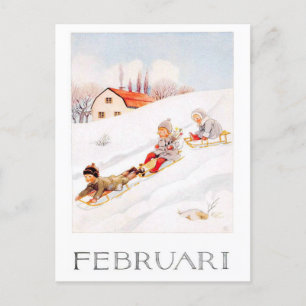 Elsa Beskow februari Briefkaart