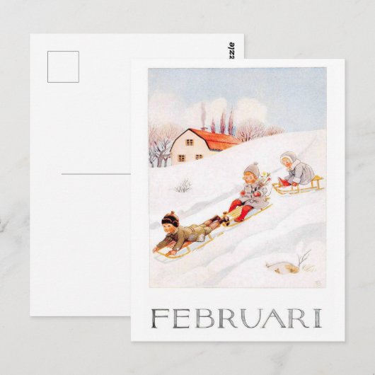 Elsa Beskow februari Briefkaart (Voorkant / Achterkant)