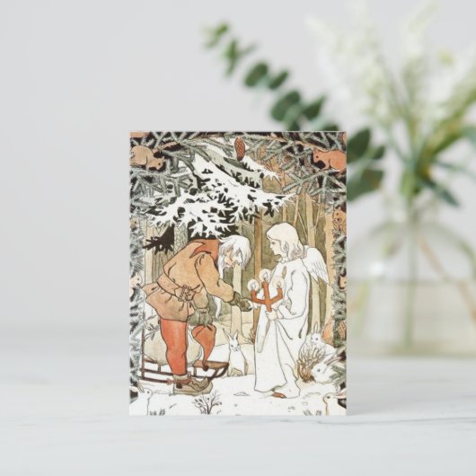 Elsa Beskow Kerstengel Winterscène Briefkaart (Staand voorkant)