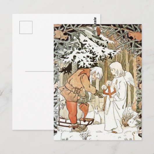  Elsa Beskow Kerstengel Winterscène Briefkaart (Voorkant / Achterkant)