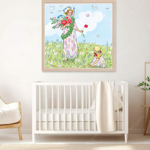 Elsa Beskow Midsummer Fee en Meisje Vintage Poster