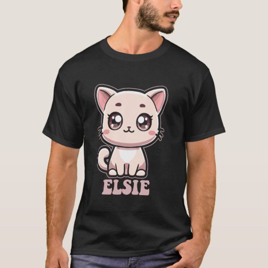 Elsie Schattige Kitty Cat Design voor Meisjes Naam T-shirt (Voorkant)
