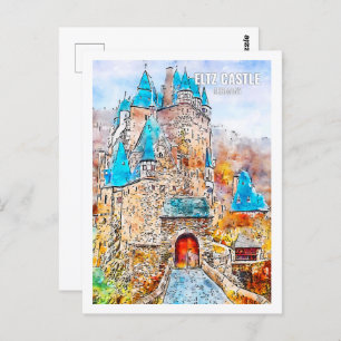 Eltz Castle Duitsland Travel Waterverf Sketch Briefkaart