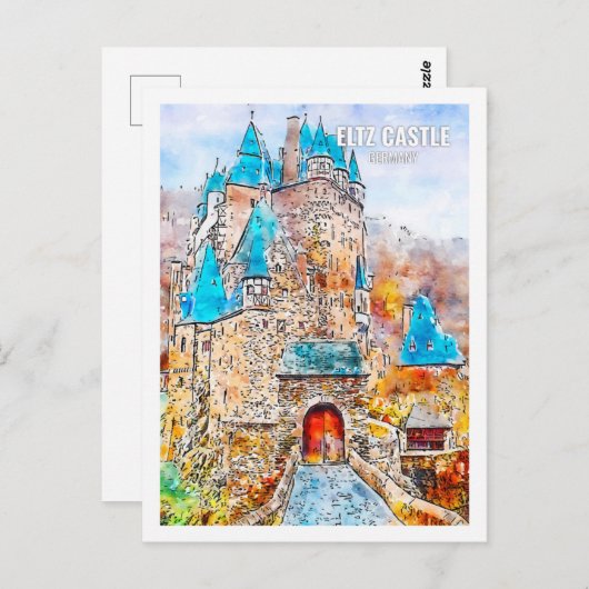 Eltz Castle Duitsland Travel Waterverf Sketch Briefkaart (Voorkant / Achterkant)
