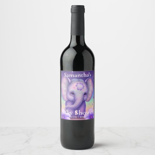 Elufant paars Baby shower Wijnlabel Wijn Etiket (Voorkant)