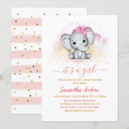 Eluphant Schattig Roos Gold Baby Girl Shower Kaart