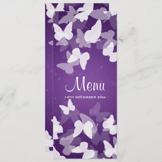 Elusive Butterflies Paars Weddenschap Menu (Voorkant / Achterkant)