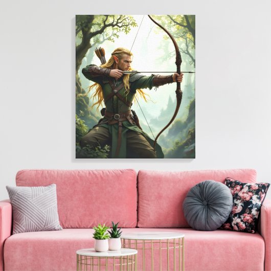 Elven Archer van het Woodland Realm Canvas Afdruk (Insitu (Woonkamer))