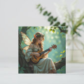 Elven Fairy Playing Ukulele in Enchanted Forest Kaart (Staand voorkant)