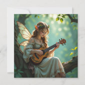 Elven Fairy Playing Ukulele in Enchanted Forest Kaart (Voorkant)