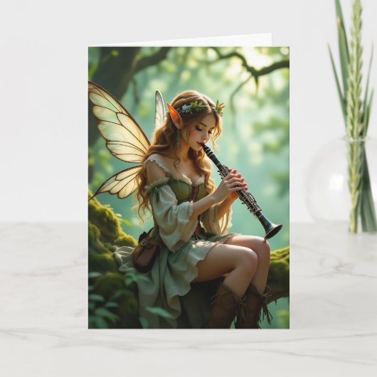 Elven Fairy with Clarinet | Magical Birthday Kaart (Voorkant)