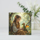 Elven Fairy with Dragon in Enchanted Forest Kaart (Staand voorkant)
